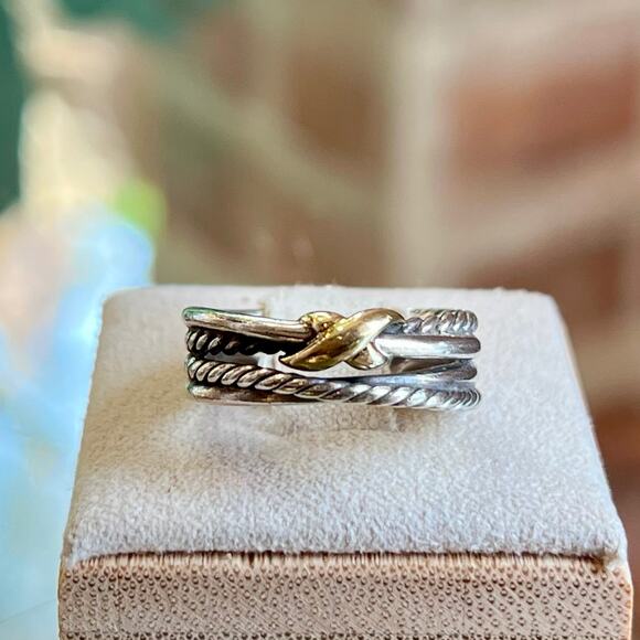 DAVID YURMAN X Cross Over 925 Sterling Silver 18K Gold Two Tone Ring SZ6.5 - Picture 6 of 7